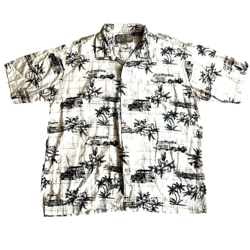 Palm Island Hawaiian Shirt Mens Lg Classic Cars Dad Button Up Casual Coastal